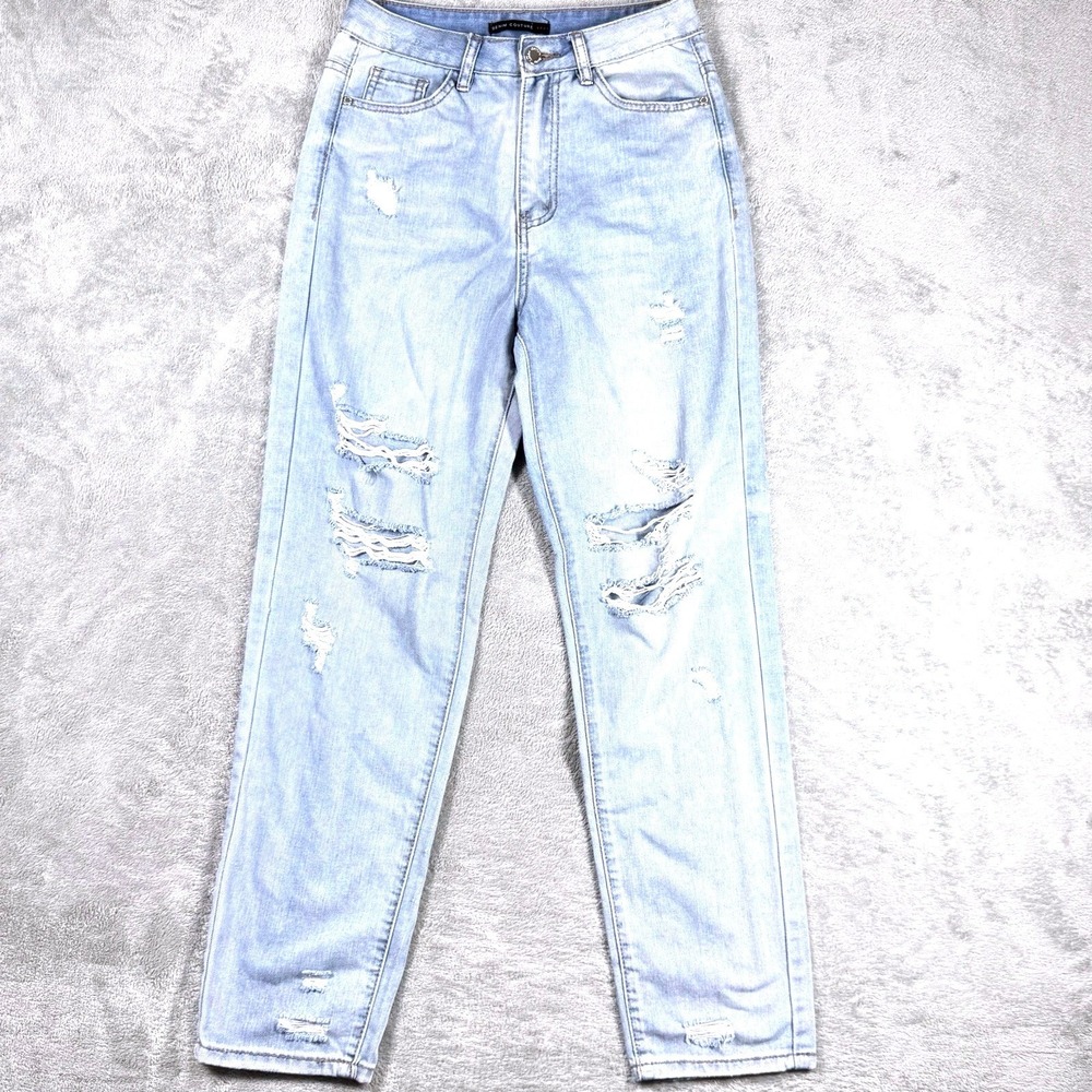 Denim Couture Women's 7 Light Wash High Rise Distressed‎ Straight Mom Jeans